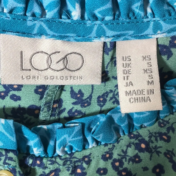 Logo Lori Goldstein Blue Floral Patchwork Grechen Tunic Shirt Womens XS Blouse - Picture 6 of 12